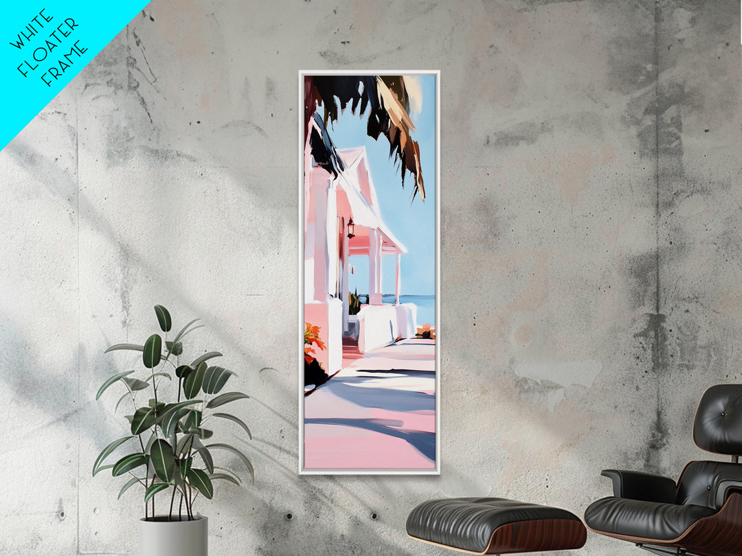 Beach House, Oceanfront Living, Coastal Home, Framed Canvas Print, Tropical Wall Art, Soft Pastel Aesthetic, Living Room Wall Art