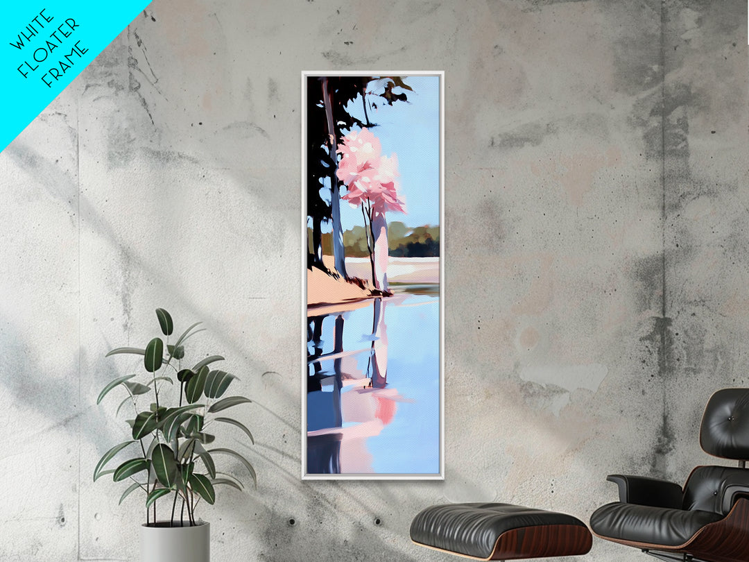 Cherry Blossom Reflection, Peaceful Nature Scene, Pastel Wall Art, Canvas Print, Bedroom Decor, Elegant Minimalist Art, Zen Aesthetic
