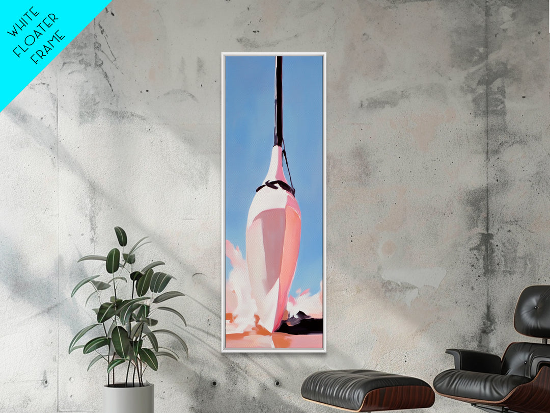 Nautical Buoy, Maritime Decor, Ocean Painting, Framed Canvas Print, Coastal Wall Art, Minimalist Art, Blue and Pink, Gift, Office