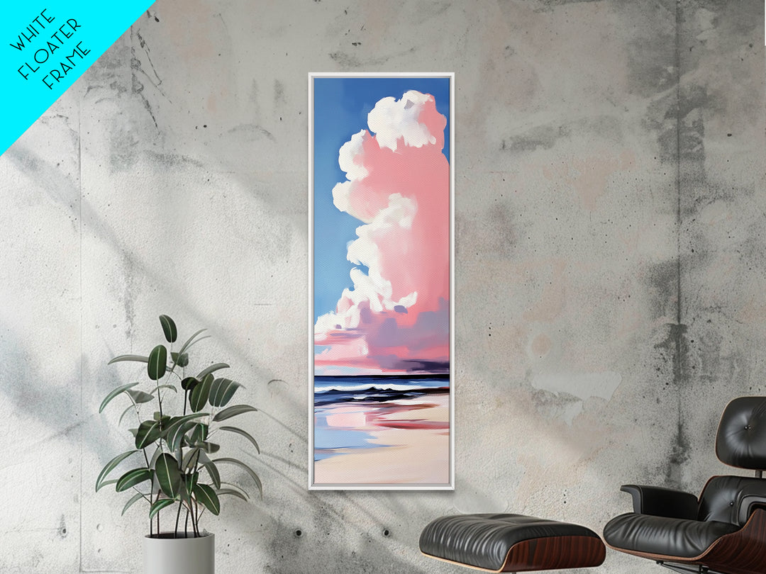 Pink Clouds, Coastal Sky, Beach Serenity, Canvas Print, Pastel Wall Art, Minimalist Painting, Bedroom Decor, Dreamy Art, Gift
