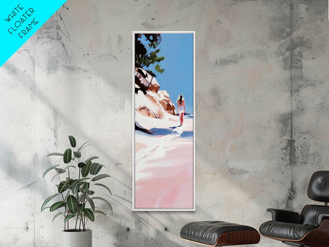 Beach Walk, Ocean Escape, Summer Serenity, Coastal Home Decor, Minimalist Seaside Painting, Modern Aesthetic, Framed Canvas Print