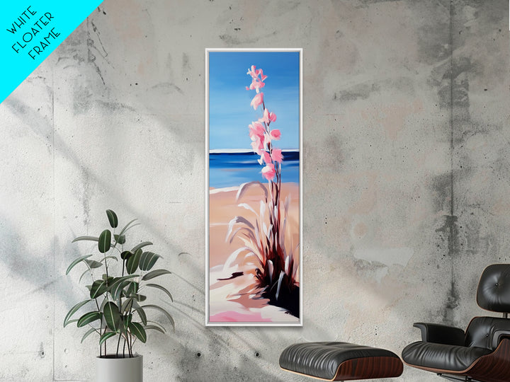 Beach Flowers, Ocean View, Coastal Art, Framed Canvas Print, Boho Seascape, Serene Landscape, Minimalist Beach Decor, Living Room Art