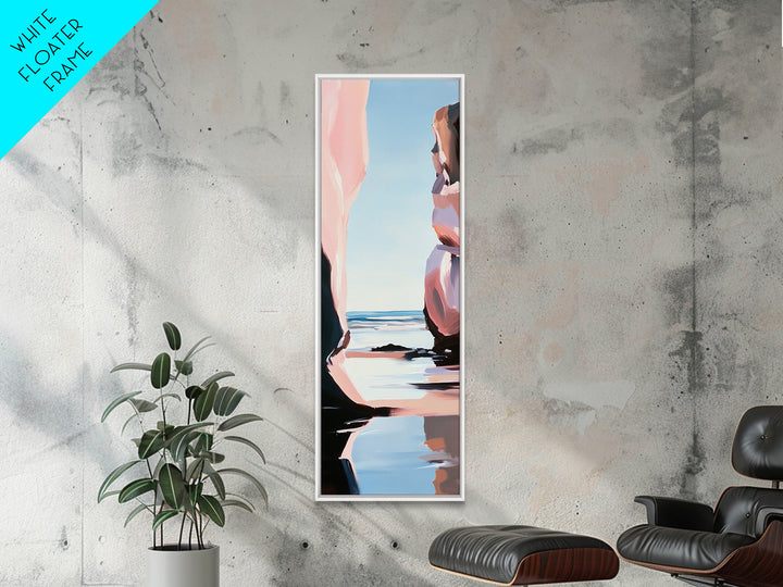 Coastal Rock, Ocean Reflections, Framed Canvas Print, Seaside Cliff Art, Beach House Decor, Minimalist Seascape, Relaxing Wall Art