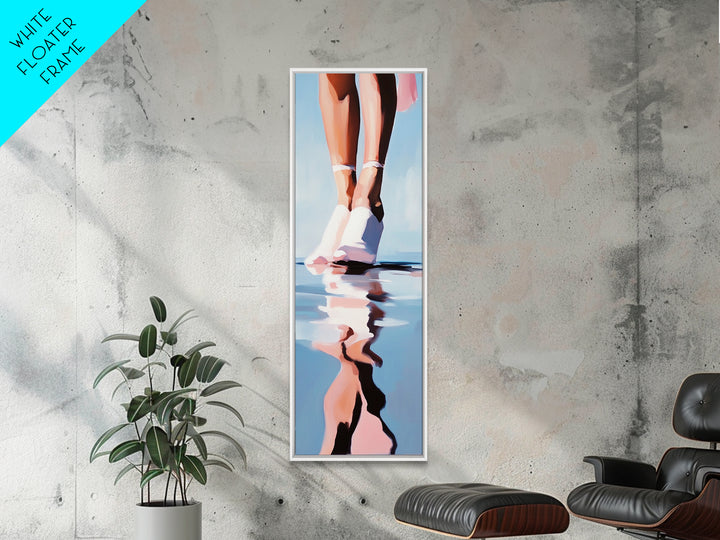Ballet Feet, Water Reflection, Framed Canvas Print, Elegant Dance Art, Feminine Bedroom Decor, Pastel Aesthetic, Minimalist Wall Art