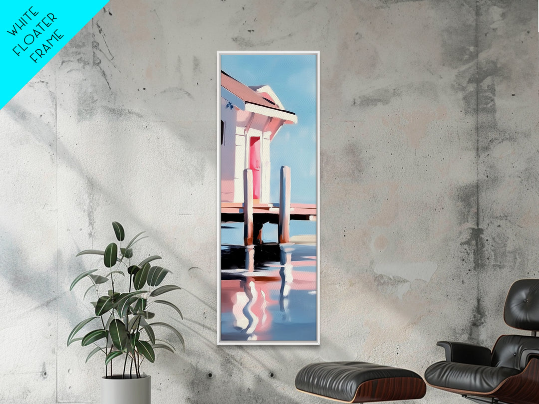 Dock House, Coastal Wall Art, Beach House Decor, Nautical Artwork, Ocean Reflection, Seaside Art, Living Room Art, Canvas Print