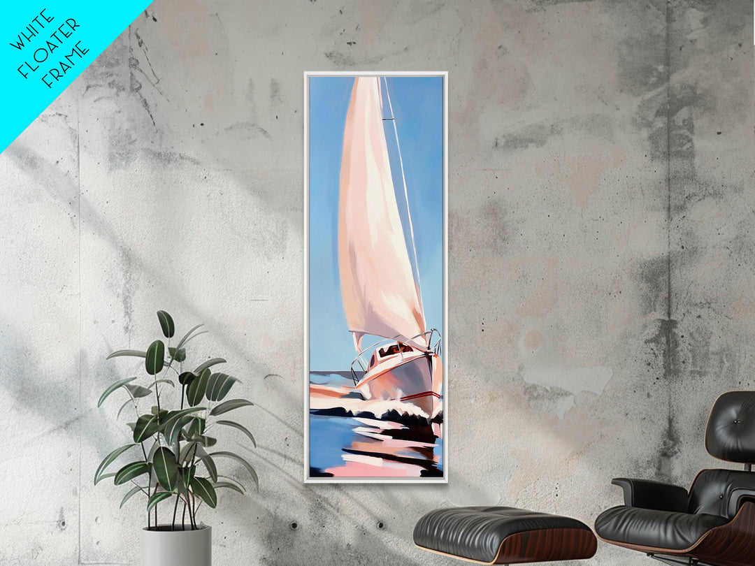 Sailing Dream, Nautical Adventure Art, Soft Pastel Seascape, Elegant Coastal Decor, Minimalist Ocean Scene, Framed Canvas Print