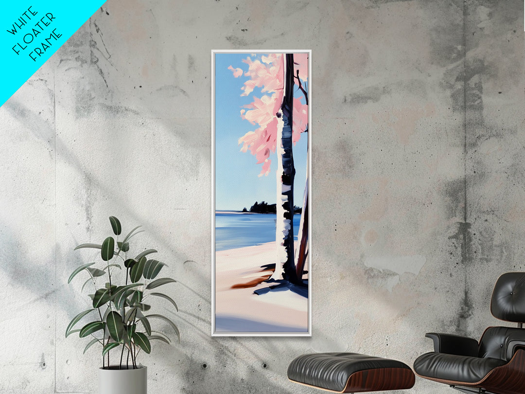 Coastal Birch Tree, Ocean Breeze, Minimalist Landscape, Dreamy Pastels, Framed Canvas Print, Nature Wall Art, Living Room Decor
