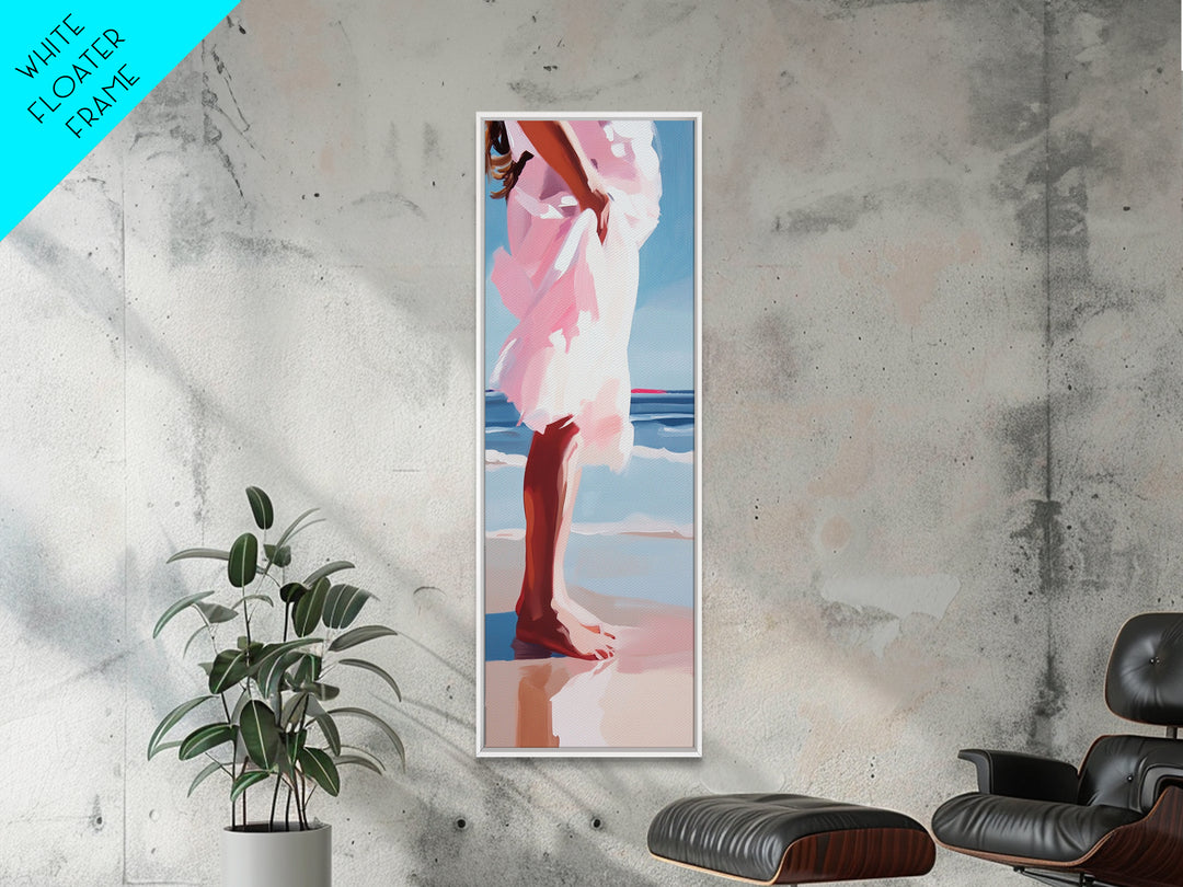 Barefoot Serenity, Ocean Breeze, Feminine Beach Art, Framed Canvas Print, Coastal Decor, Minimalist Wall Art, Bedroom Artwork
