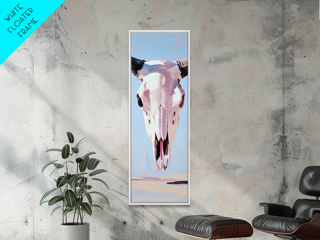 Bull Skull, Western Rustic, Desert Vibes, Framed Canvas Print, Boho Wall Art, Cowboy Aesthetic, Southwest Home Decor, Living Room Accent