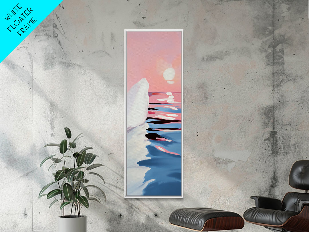 Sunset Iceberg, Arctic Landscape, Dreamy Ocean Art, Contemporary Painting, Pink Blue Decor, Bedroom Framed Canvas Print, Minimal Wall Art