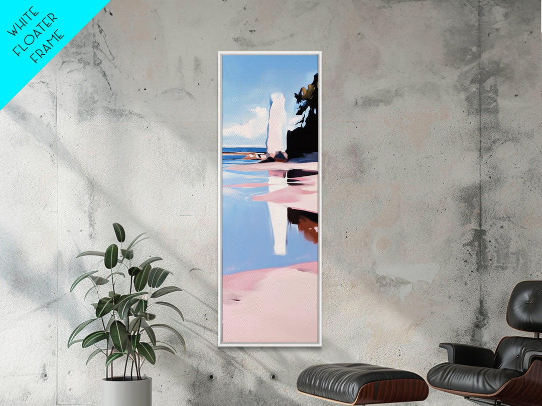 Rock Formation, Coastal Reflection, Ocean Landscape, Soft Pastel Seascape, Modern Boho Art, Nature Inspired Framed Canvas Print, Zen Decor