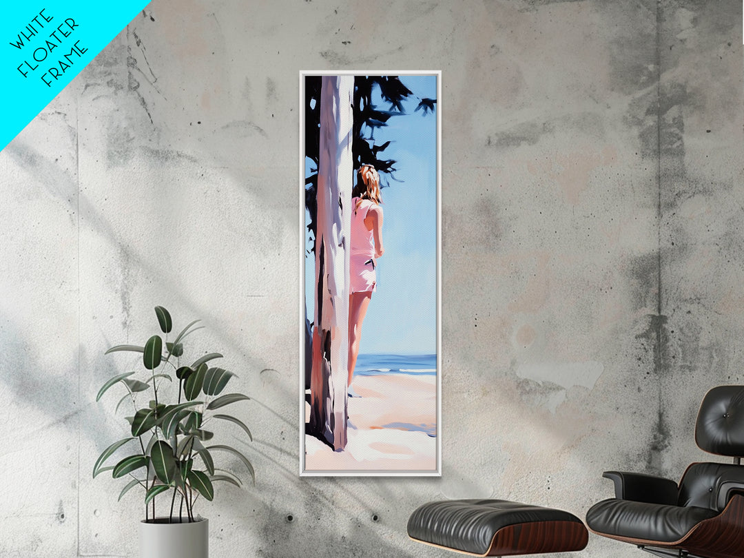 Beach Girl, Coastal Lifestyle, Summer Vibes, Ocean Inspired Aesthetic, Beach Wall Art, Sun-Kissed Decor, Framed Canvas Print, Relaxing Art