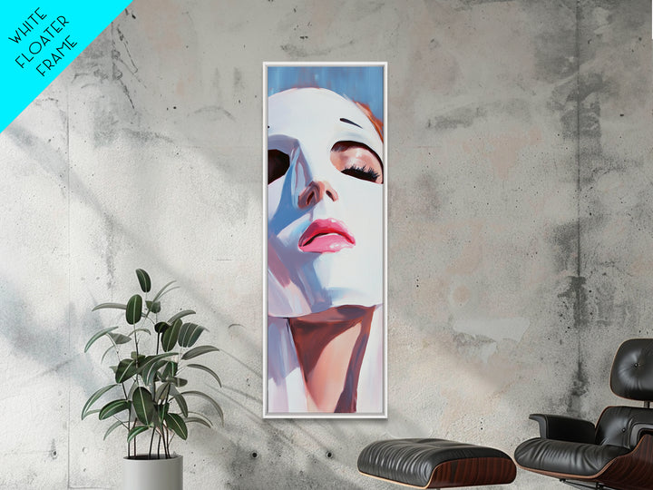 Masked Woman Portrait, Surreal Face Art, Abstract Feminine Painting, Contemporary Wall Art, Modern Aesthetic, Framed Canvas Print
