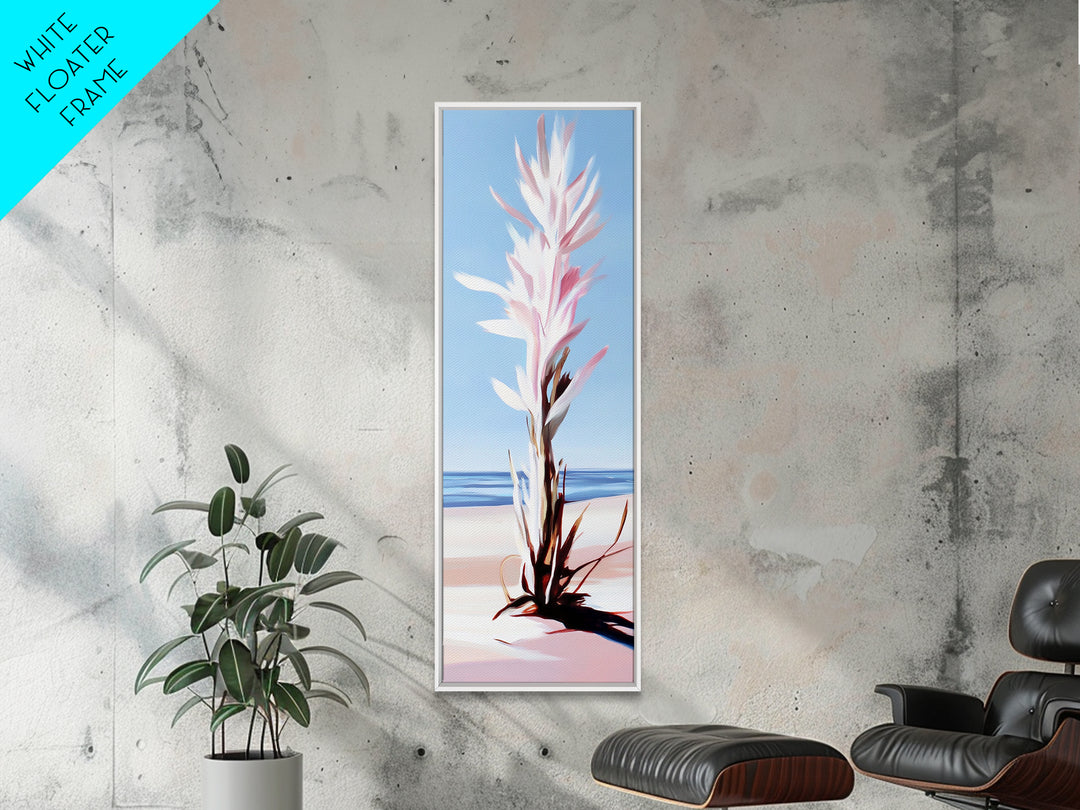 Abstract Plant, Coastal Art, Minimalist Painting, Canvas Print, Beach Inspired, Blue and Pink Decor, Modern Home Accent, Tranquil Design