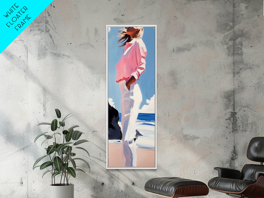 Coastal Breeze, Modern Boho, Soft Pastel Art, Framed Canvas Print, Bedroom Wall Decor, Feminine Aesthetic, Ocean Serenity