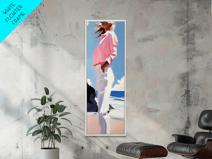 Coastal Breeze, Modern Boho, Soft Pastel Art, Framed Canvas Print, Bedroom Wall Decor, Feminine Aesthetic, Ocean Serenity