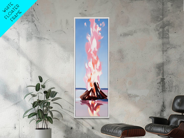 Campfire Glow, rustic cabin art, warm autumn decor, boho landscape, firelight painting, cozy home art, framed canvas print