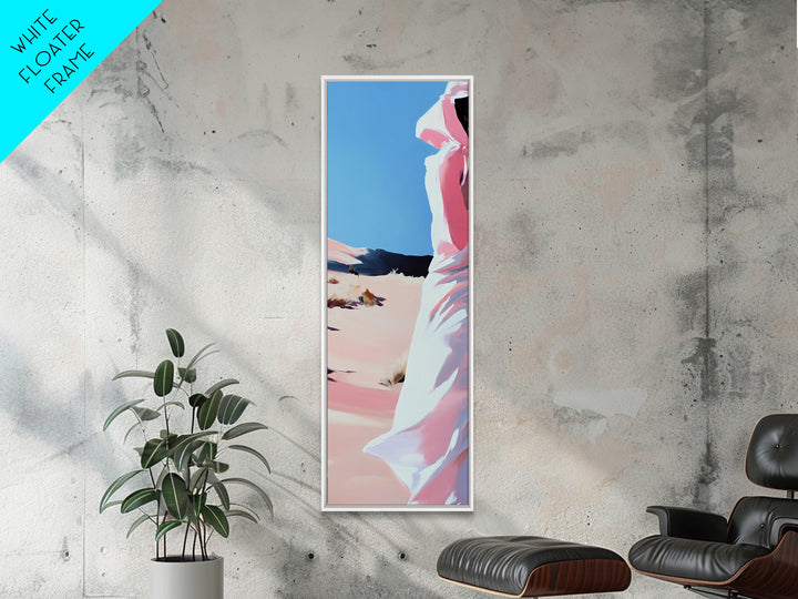 Desert Walk, Fashion Wall Art, Minimalist Figure Print, Warm Tones, Neutral Wall Decor, Modern Aesthetic, Framed Canvas Print