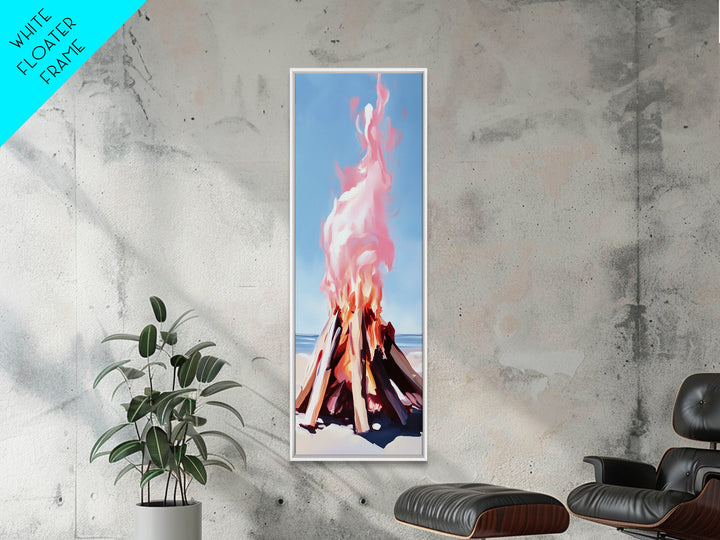 Beach Campfire, warm fall decor, rustic wilderness art, outdoor adventure painting, cozy cabin vibes, framed canvas print
