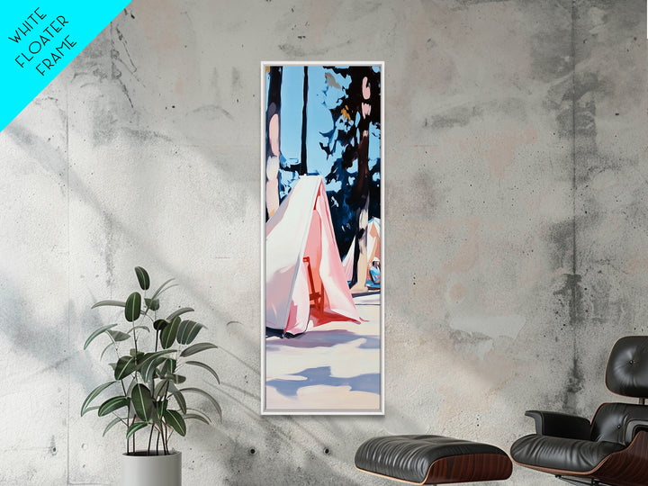 Boho Tent Camping, nature-inspired decor, adventure lover’s painting, rustic summer escape, whimsical outdoor scene, framed canvas print