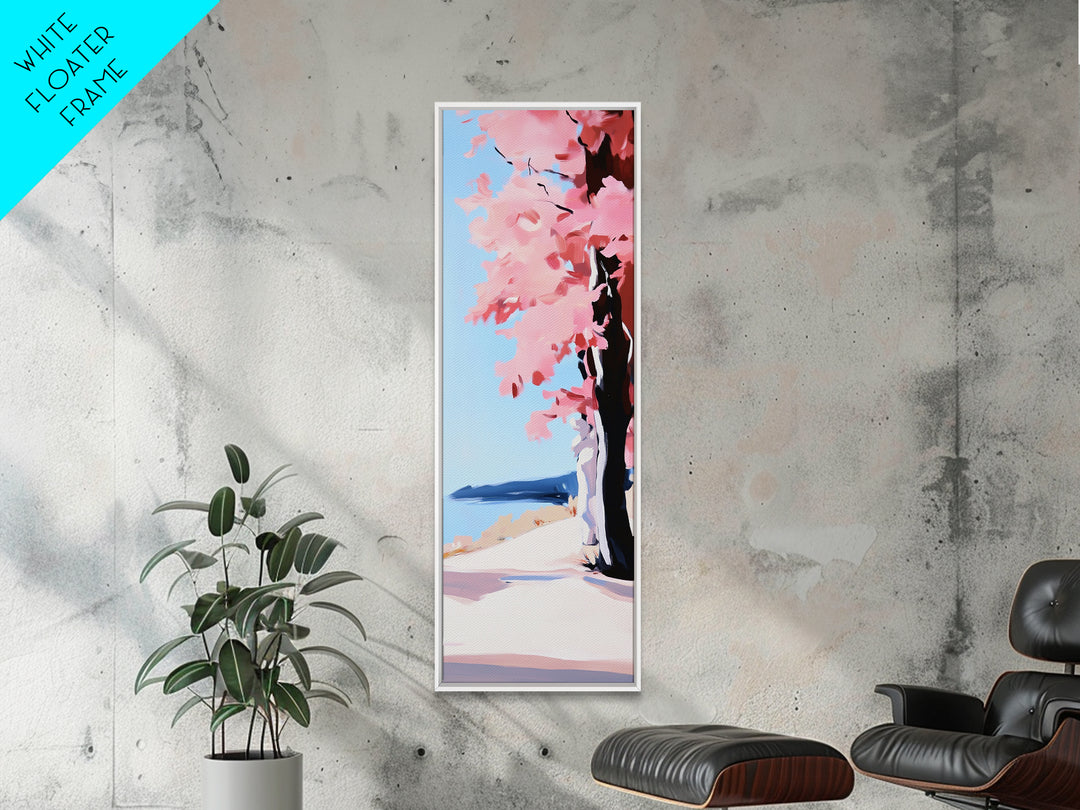 Cherry Blossom Tree, Pink Aesthetic, Nature Wall Art, Framed Canvas Print, Modern Minimalist, Japanese Inspired, Bedroom Decor