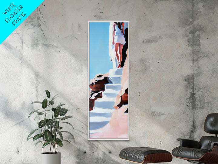 Cliffside Beauty, White Dress, Tranquil Escape, Canvas Print, Modern Wall Art, Boho Beach Decor, Bedroom Wall Art, Minimalist Coastal