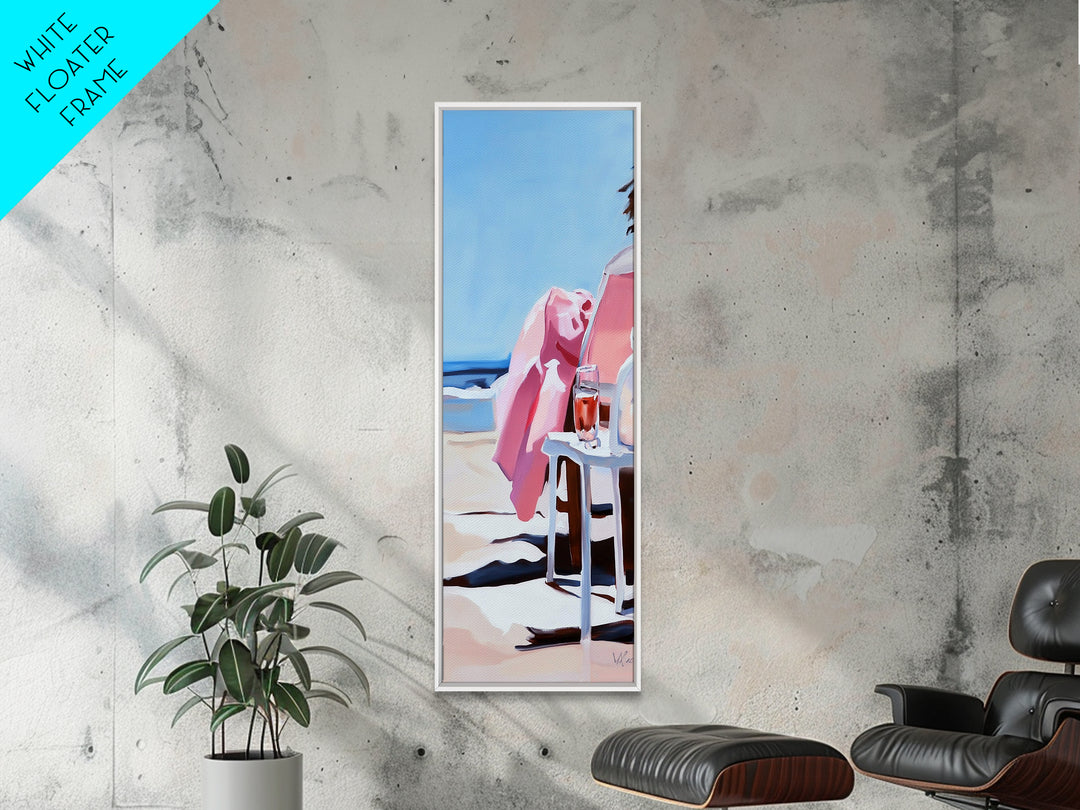 Beach Lounge, Coastal Retreat, Relaxing Seaside, Framed Canvas Print, Minimalist Art, Nautical Wall Art, Summer Decor, Living Room Art