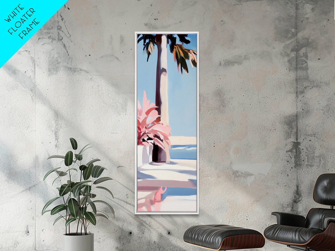 Coastal Palm Tree, Tropical Wall Art, Seaside Home Decor, Framed Canvas Print, Pastel Beach Aesthetic, Living Room Art, Summer Vibes