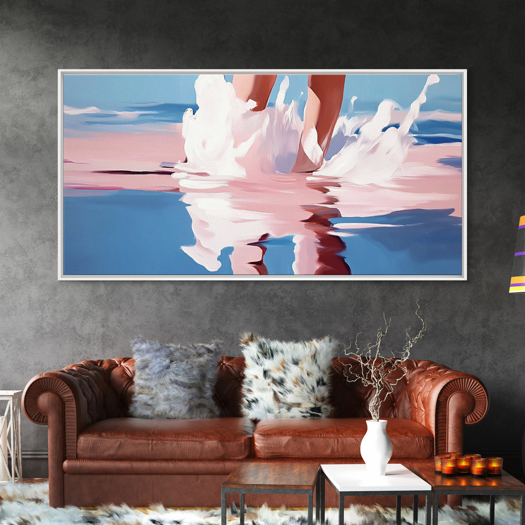 Ocean Reflection, Pink Waves, Beach Aesthetic, Coastal Art, Living Room Wall Art, Modern Seascape, Surreal Art, Framed Canvas Print