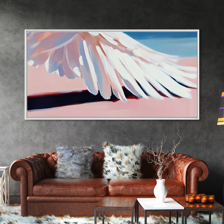 Bird Wing Painting, Abstract Nature Art, Soft Pastel Wall Art, Minimalist Feather Print, Elegant Aesthetic, Framed Canvas Print