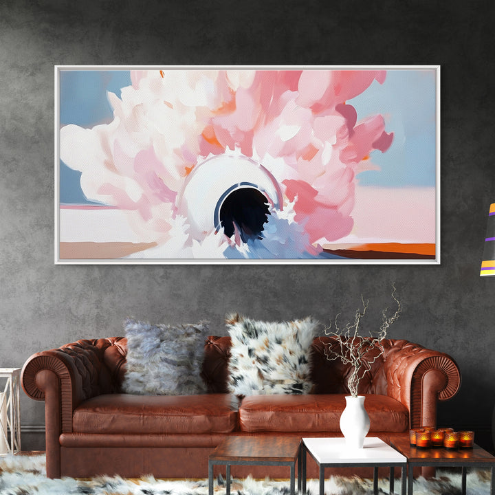 Abstract Explosion, Pink Cloud Art, Surreal Dreamy Painting, Modern Pastel Wall Decor, Whimsical Home Aesthetic, Framed Canvas Print
