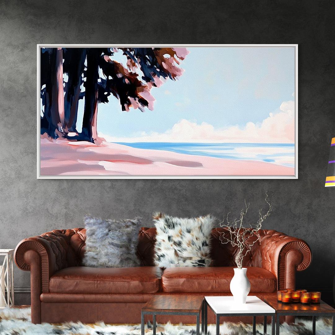 Coastal Tree Art, Ocean Breeze Painting, Minimalist Nature Wall Decor, Soft Pastel Seascape, Beach House Aesthetic, Canvas Print
