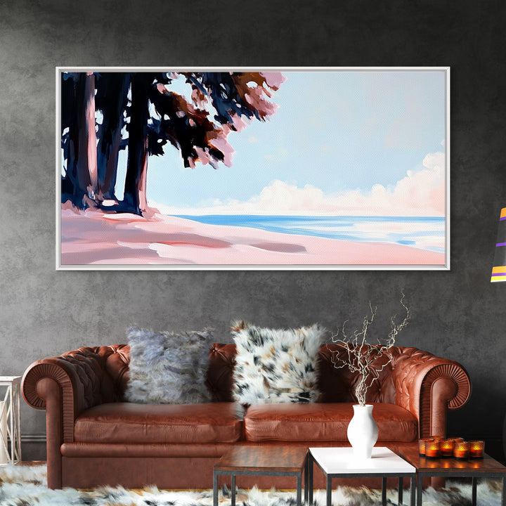 Coastal Tree Art, Ocean Breeze Painting, Minimalist Nature Wall Decor, Soft Pastel Seascape, Beach House Aesthetic, Canvas Print