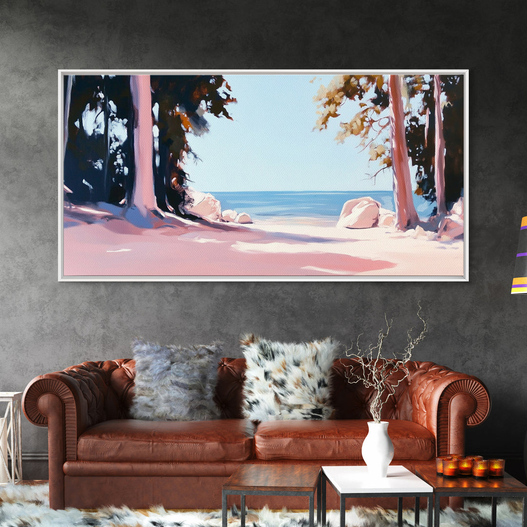 Beach View, Forest Path, Serene, Canvas Print, Coastal Home Decor, Nature Wall Art, Minimalist Art, Bedroom Wall Art, Tranquil Aesthetic