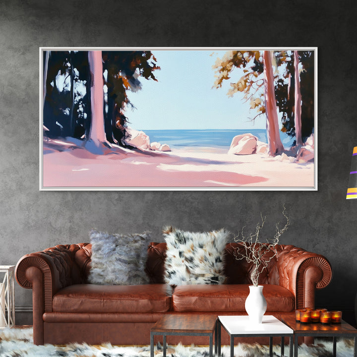 Beach View, Forest Path, Serene, Canvas Print, Coastal Home Decor, Nature Wall Art, Minimalist Art, Bedroom Wall Art, Tranquil Aesthetic