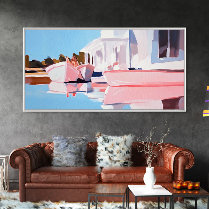 Boats Harbor, Reflection, Canvas Print, Coastal Art, Nautical Wall Art, Minimalist Home Decor, Serene Seascape, Modern Living Room Art