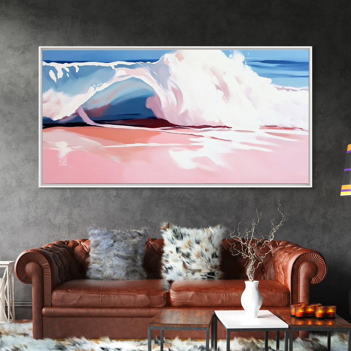 Ocean Wave, Soft Pink, Beach Scene, Canvas Print, Coastal Wall Art, Modern Home Decor, Nautical Aesthetic, Tranquil Bedroom Wall Art