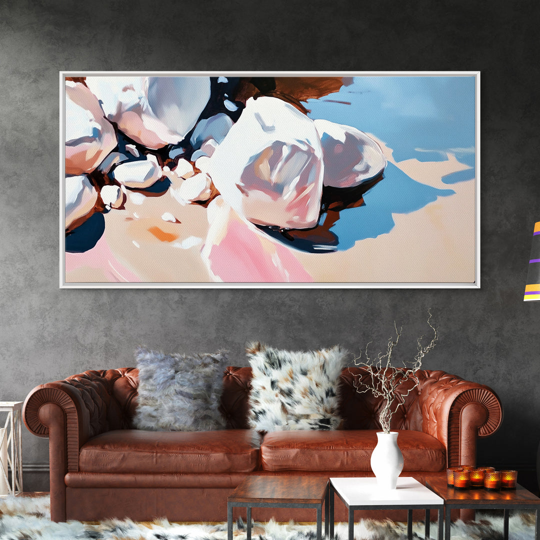 River Stones, Natural Elements, Boho Earthy Decor, Canvas Print, Minimalist Landscape, Zen Inspired Wall Art, Calm and Neutral