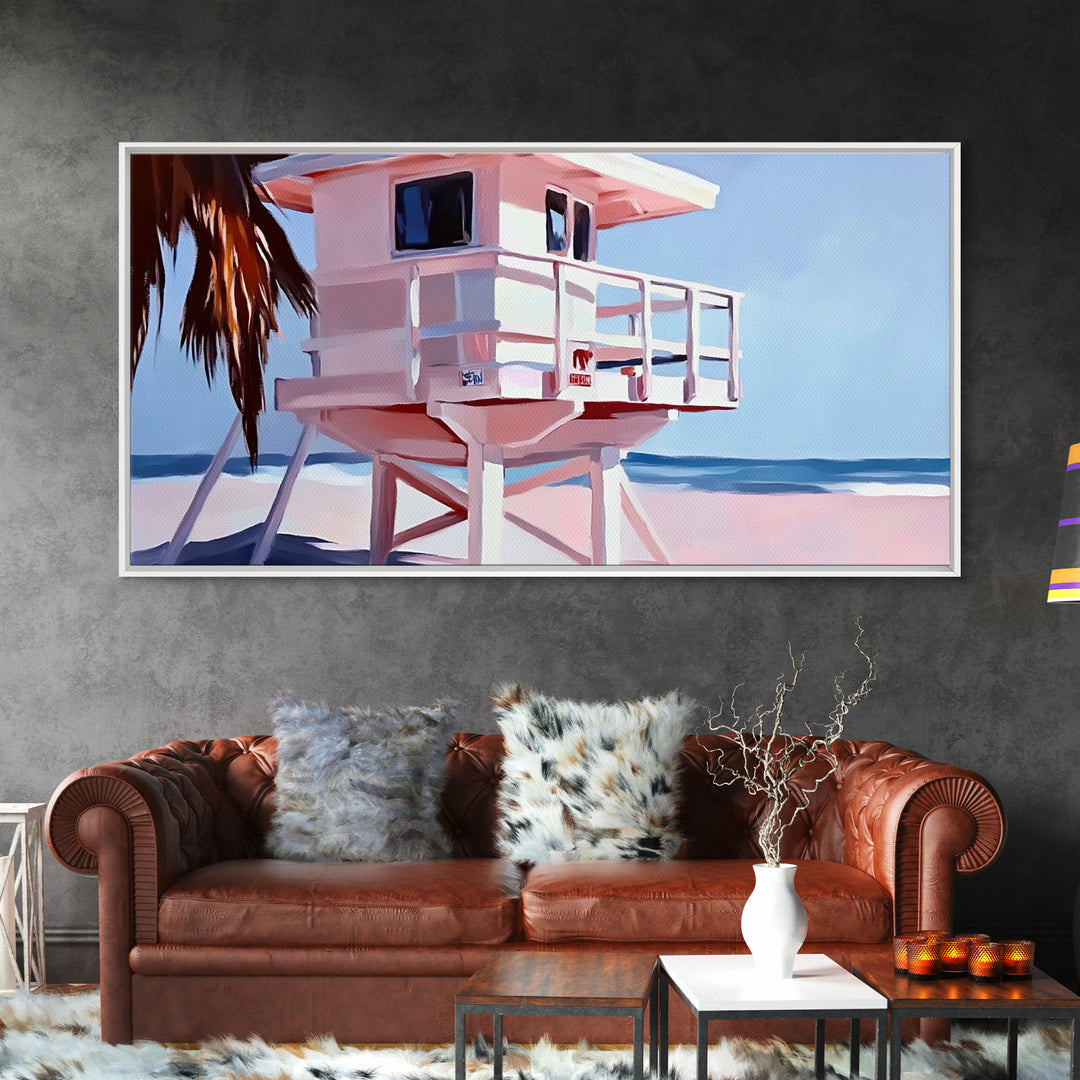 Beach Lifeguard Tower, Coastal Wall Art, Minimalist Beach Print, Boho Coastal Decor, Summer Beach House, Living Room Canvas Print