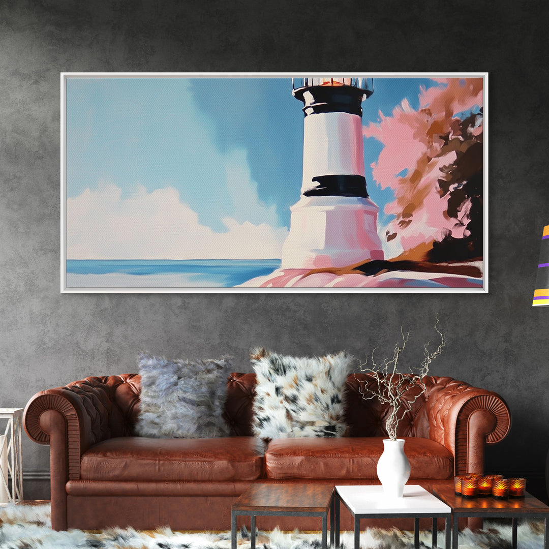 Black and White Lighthouse, Nautical Wall Art, Coastal Decor, Ocean Seascape, Modern Minimalist, Living Room Canvas Print