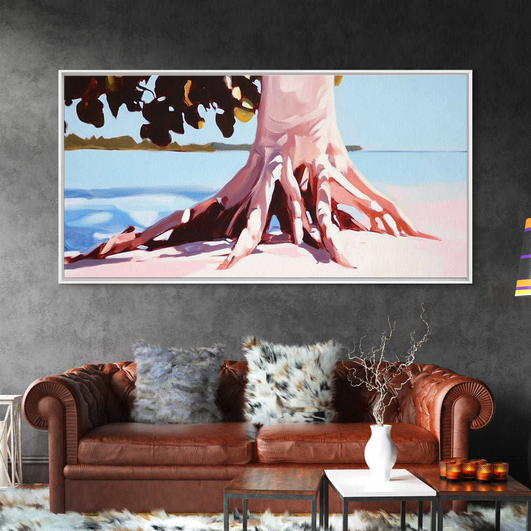 Coastal Tree Roots, Tropical Beach Art, Seaside Nature Print, Boho Coastal Decor, Nautical Wall Art, Living Room Canvas Print