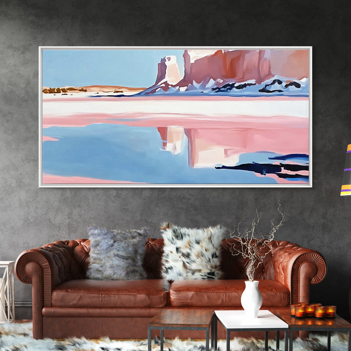 Desert Canyon Reflection, Southwest Landscape Art, Boho Nature Print, Western Wall Decor, Earthy Minimalist, Living Room Framed Canvas Print