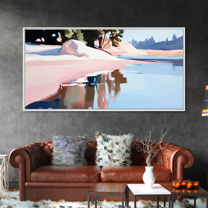 Coastal Tree, Overhang, Canvas Print, Ocean-inspired decor, modern beach wall art, pastel seascape, tranquil scenery, tropical vibes