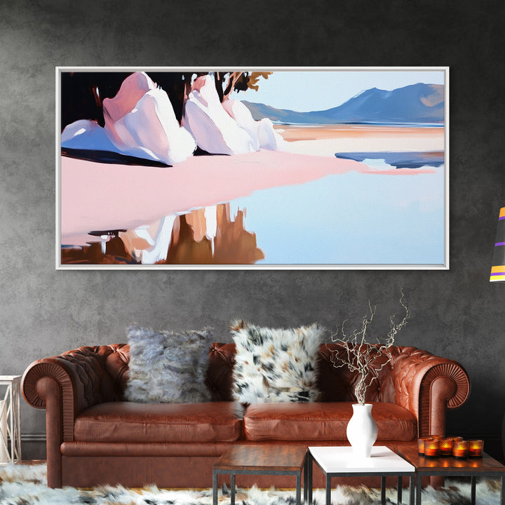 Beach Reflection, Sand, Canvas Print, Modern coastal decor, boho beach painting, tranquil water reflections, soft pastels, minimalist art