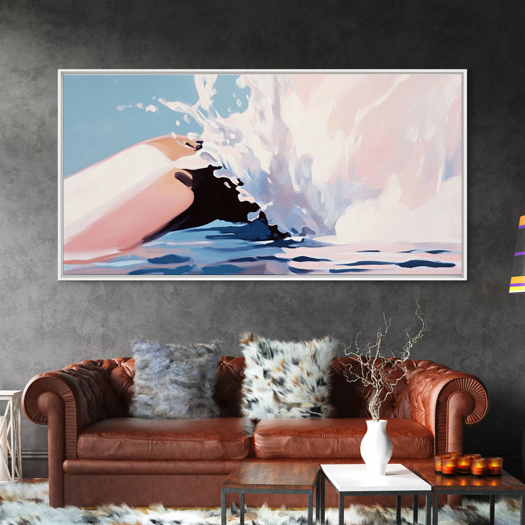 Ocean Splash, Wave Art, Coastal Decor, Beach House, Modern Seascape, Blue Wall Art, Water Painting, Minimalist, Framed Canvas Print
