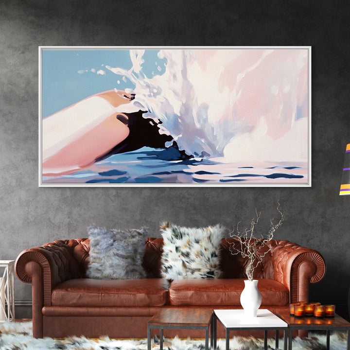 Ocean Splash, Wave Art, Coastal Decor, Beach House, Modern Seascape, Blue Wall Art, Water Painting, Minimalist, Framed Canvas Print