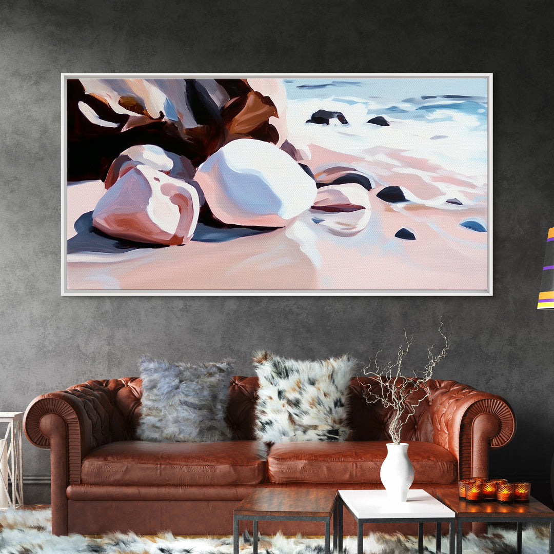 Coastal Rocks, Beach Waves, Ocean Wall Art, Framed Canvas Print, Nautical Decor, Summer Vibes, Relaxing Seaside Scene, Living Room Art