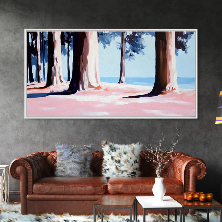 Pine Forest, Tranquil Landscape Art, Nature Inspired Print, Coastal Trees, Earthy Tones, Modern Wilderness Decor, Canvas Print
