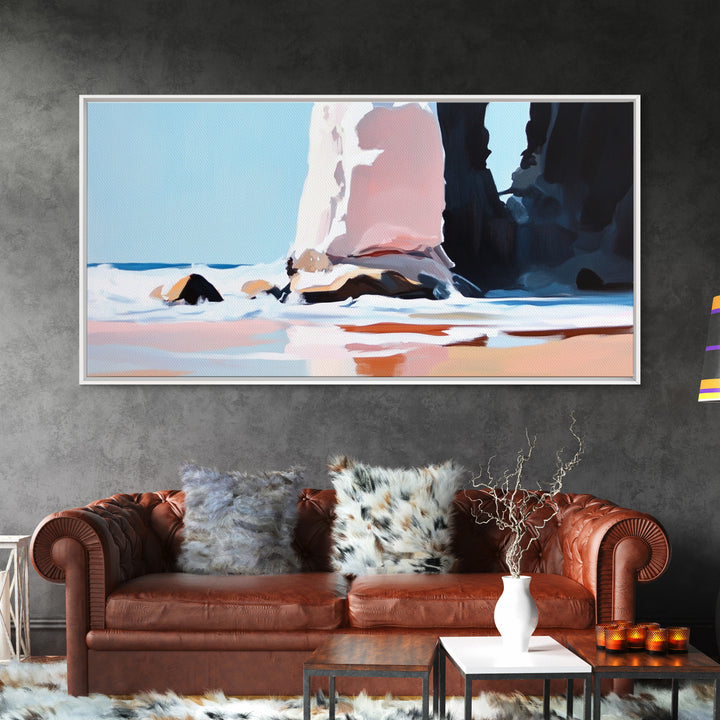 Coastal Rock, Seascape Art, Framed Canvas Print, Minimalist Beach Decor, Modern Wall Art, Ocean Landscape, Large Wall Art, Living Room