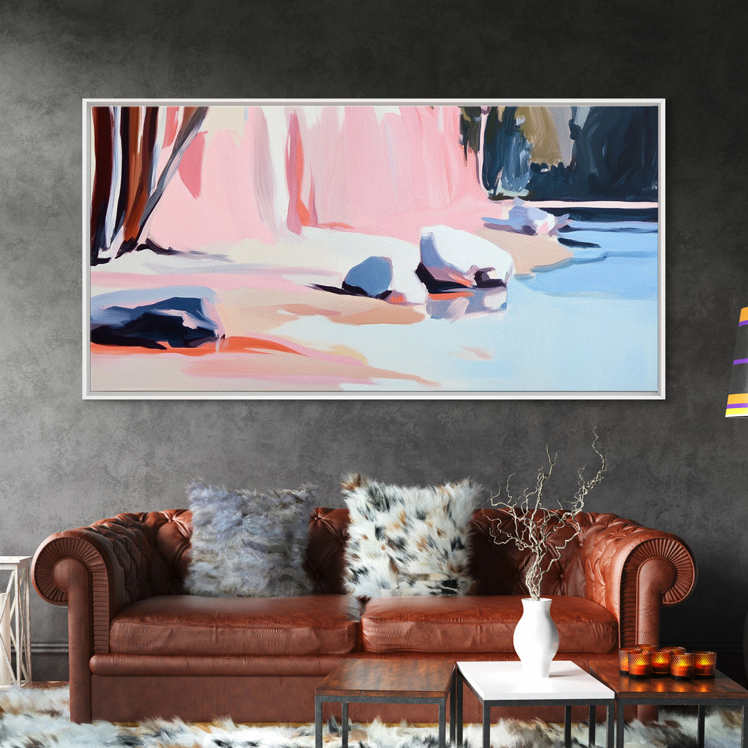 Rocky Beach, Nature Scene, Framed Canvas Print, Minimalist Seascape, Ocean Wall Art, Earthy Home Decor, Modern Coastal Art, Office